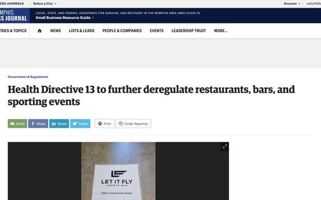Health Directive 13 to further deregulate restaurants, bars, and sporting events